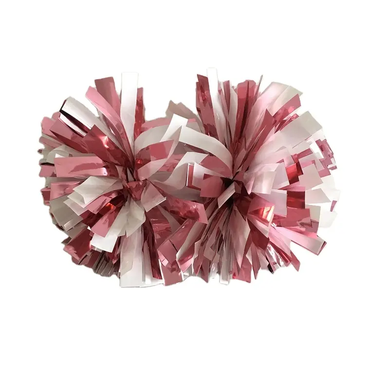 4-Inch warna campuran pompom Cheer metalik putih dan merah muda terbuat dari plastik dan bahan hewan peliharaan cheerleader pom pabrik