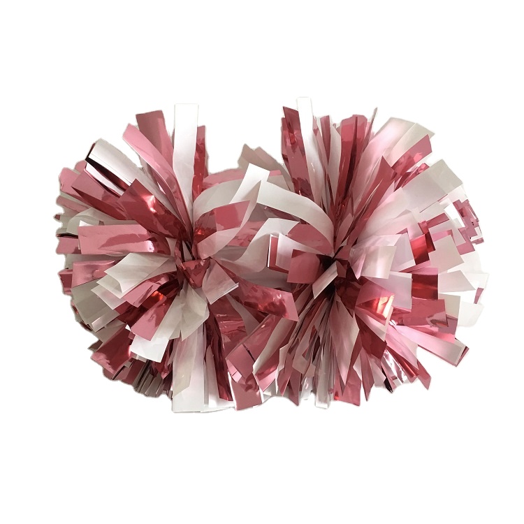 4-Inch karışık renk Cheer ponponlar metalik beyaz ve pembe plastik ve PET malzeme amigo pom poms fabrika yapılmış