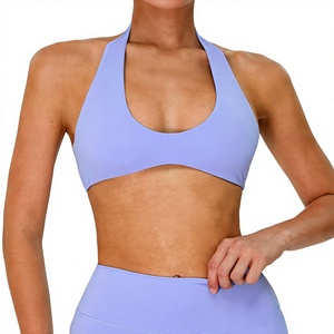 Wholesale Ladies Halter U Neck Athletic Bra Open Back Low Impact Yoga Bra Soft Stretch Gym Pilates Running Sports Top - Product Image 2