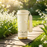 Tasse à café 500 ml Fleur de cerisier en acier inoxydable 316L, gobelet isotherme avec intérieur en céramique et couvercle en PP de qualité alimentaire, personnalisable