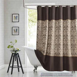 Brown Fabric Shower Curtain Printed Boho Paisley Damask Pattern Printed Shower Curtains Waterproof Bathroom Curtains