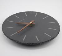 Horloge murale ronde écologique d'usine, en ardoise noire, avec aiguille en bois, horloge de bureau en pierre naturelle, quartz, horloge en ardoise noire Motivity