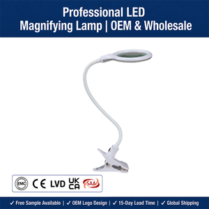 Multi Angle Bendable Hose <b>Clamp</b> on LED Reading <b>Light</b> Anti Eye Strain Ring Magnifying Lamp - Product Image 1