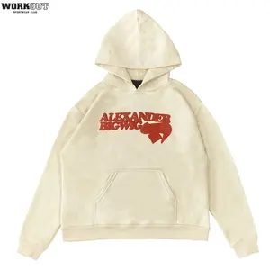 High Quality Streetwear Thick Cotton No String Custom Mens 3D Logo Letter Puff Print Printing Oversized Pullover Hoodie Men