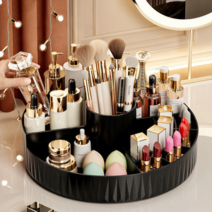 Round Pink Plastic Makeup Organizer Tray Rotatable Cosmetic <b>Storage</b> Box Vanity Brush Holder Lipstick Display for <b>Dressing</b> <b>Table</b> - Product Image 5