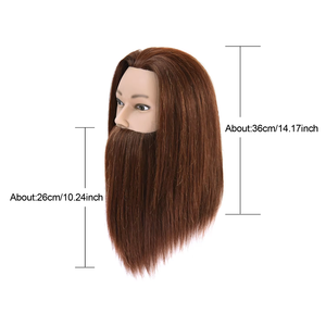 100% cheveux humains bruns avec barbe formation Mannequin <span class=keywords><strong>tête</strong></span> 14 pouces droite barbier perruque pince support cosmétologie pratique poupée - Product Image 2