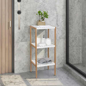 Vrijstaande bamboe drielaagse multifunctionele opbergplanken plantenstandaard rekken traditioneel design voor badkamer en woonkamer - Product Image 1