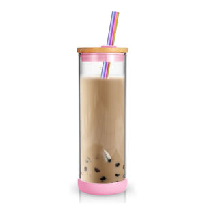 Vente en gros Tasse à thé en verre borosilicaté transparent Tasse de voyage isolée Gobelet en verre Smoothie avec pailles - Product Image 3