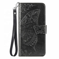 Étui portefeuille pour Samsung S26 Ultra S25 S24 en cuir PU gaufré papillon avec support, fentes pour cartes et dragonne, coque folio à rabat