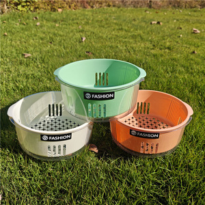 FASHION Double Layer Drain <b>Basket</b> Plastic Vegetable Fruit Washing Kitchen Storage Round <b>Stackable</b> M Mixed Color - Product Image 1