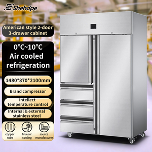 Réfrigérateur professionnel à double porte en acier inoxydable, 4 tiroirs, congélateur à dégivrage automatique, équipement de cuisine numérique - Product Image 1