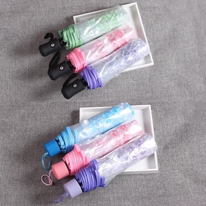 Fashionable Transparent PVC Clear Plastic Manual Open Folding Iron <b>Frame</b> Umbrella for Women with Pattern - Product Image 2
