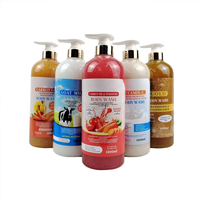 Collection de gels douche exfoliants au lait de chèvre, tomate et carotte, enrichis en vitamine C, 1000 ml, 5 variantes pour une peau plus lisse et éclatante, marque privée