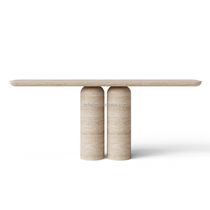 Meubles de salon FERLY modernes combinant une texture profonde avec un support à double cylindre Table <span class=keywords><strong>console</strong></span> en travertin en pierre naturelle - Product Image 1