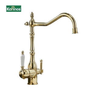 Robinet de lavabo en laiton massif, laiton brossé, montage sur plan, poignée double, noyau de vanne en céramique, sans contact, à débit contrôlé, luxe - Product Image 1