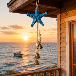 Campana de Viento Mediterránea de Madera con Diseño de Velero, Hipocampo y Estrella de Mar, Colgante Decorativo para el Hogar, Adorno Colgante para Decoración de Patio - Product Image 2