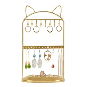 Supporto per gioielli in metallo dorato multifunzionale a forma di orecchio di gatto in stile INS per la casa