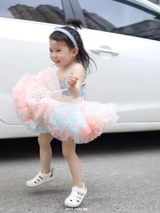 Jupes roses mignonnes pour enfants Mini jupe en tulle pour filles robe <span class=keywords><strong>tutu</strong></span> d'anniversaire pour enfants bébé fille avec péplum floral - Product Image 4