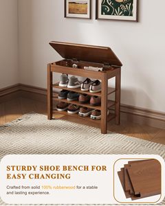 SENYU Wooden <b>Shoe</b> Rack Bench 3-Tier <b>Storage</b> <b>Seat</b> <b>With</b> Lid Traditional Design For Entryway Home Furniture Freestanding - Product Image 2