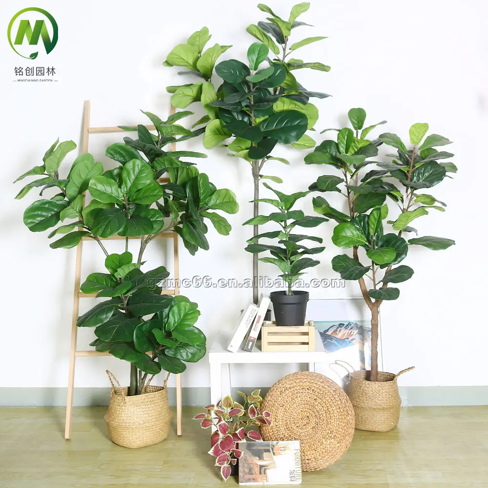 Indoor Decorative Real Touch Tropical Green Plants Artificial Fiddle Leaf Fig Tree FicusためSale