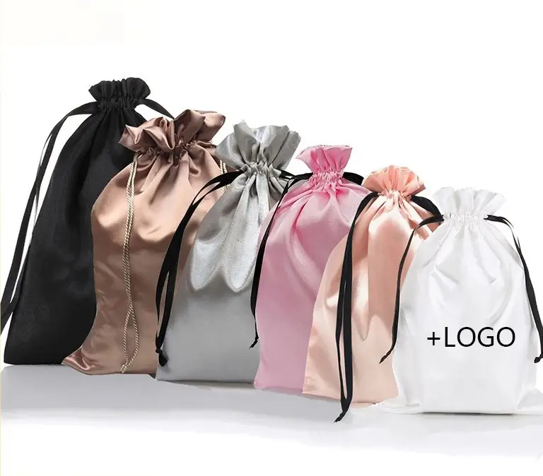 Toptan baskılı hediye takı çanta düğün şeker organizatör kişiselleştirilmiş ipek saten ipli toz torbası promosyon