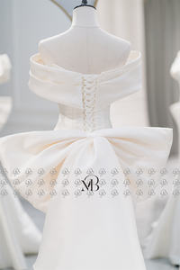 Mily mariée QD06151 hors épaule plissée détachable grand arc Train femmes robes de mariée sirène - Product Image 4