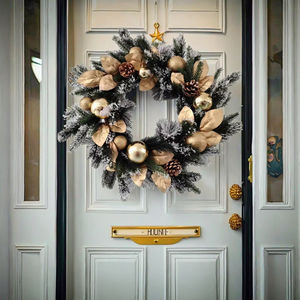 Gi BSci <span class=keywords><strong>24</strong></span> इंच क्रिसमस सोने के धनुष और गेंदों पर pvc क्रिसमस क्रिसमस की पुष्पांजलि - Product Image 1