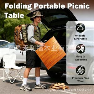 Table pliante d'extérieur en bois massif avec poignées, design rustique, pliable pour pique-nique, barbecue, réunion de famille - Product Image 4