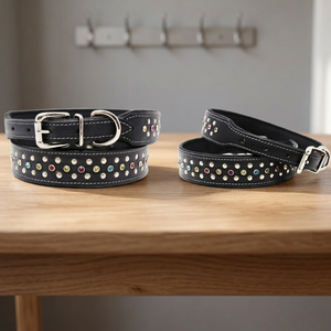 Vente en gros 100% collier de chien en cuir véritable qualité supérieure exclusif fantaisie doux rembourré avec goujon en cristal et décoration de rivet - Product Image 2