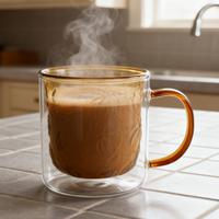 Grande tasse en verre borosilicate transparent à double paroi, résistante à la chaleur, sans BPA, compatible lave-vaisselle et micro-ondes, anti-fuite, grande taille