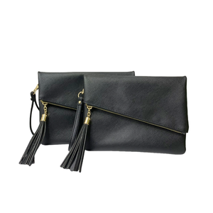 Bolso negro de 14 pulgadas para mujer, bolso plegable de gran capacidad con borlas, bolso de mano, Cartera de mano, monederos para mujer - Product Image 1