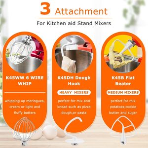 Accesorios para Robot de Cocina KitchenAid K45WW, Batidor de Huevos K45DH, Gancho para Masa K45B, Juego de Paletas para Batir - Product Image 2