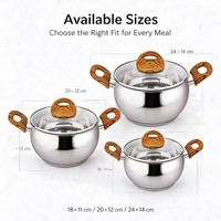 Ensemble de casseroles en acier inoxydable de style américain haut de gamme, écologiques, compatibles induction et gaz, avec couvercles en verre, lavables au lave-vaisselle