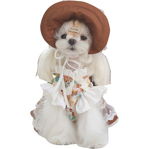 Anbny – robe de princesse pour animaux de compagnie, chapeau marron, jupe crème pour petits chiens, vêtements décoratifs quatre saisons - Product Image 4