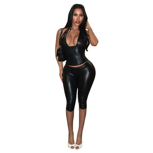 ชุดเซ็ตเสื้อคอ halter สีพื้น กางเกงขายาวทรงแคปรีเข้ารูป แฟชั่นสตรีทสไตล์ลำลอง ไซส์ SML ยุโรป อเมริกา แอฟริกา - Product Image 5