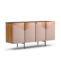 Buffet de luxe 1,6 m avec plateau en marbre Verde Alpi naturel et placage en noyer, meuble de salle à manger avec revêtement en cuir de selle