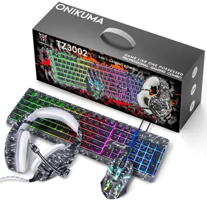 Onikuma Tz3002 3 N 1 Combo Mouse tastiera grigio mimetico Gaming Led combinazione tastiera e Mouse ergonomici e tastiera