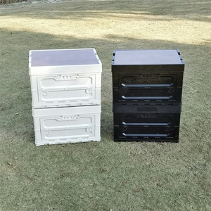 <strong>Collapsible</strong> Storage Bin <strong>With</strong> Wood Lids 60L <strong>Crates</strong> Plastic Tote Storage Box Container Large Stackable Folding <strong>Crates</strong> - Product Image 2