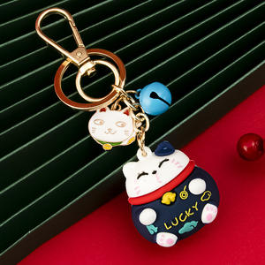 2025 créatif 3D joyeux bagage clé suspendu décoration Couple Anti perte cadeaux en gros Silicone richesse chat cloche porte-clés - Product Image 4