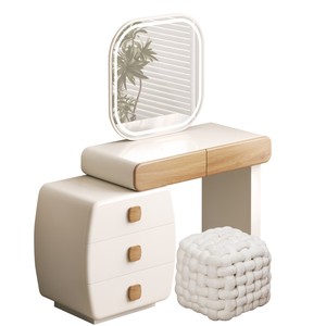 Table de toilette beige style crème avec tabouret, table de maquillage moderne de haute qualité pour filles, table de toilette en bois populaire pour la maison - Product Image 3