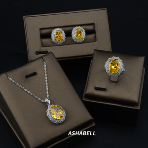 Zircon 925 bạc thời trang Bộ đồ trang sức băng cắt 5A Zircon Wedding Ring SET Bông Tai Nhẫn Mặt dây chuyền vòng cổ Set - Product Image 1