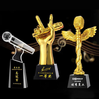 Trophée de musique en résine personnalisé pas cher, trophée en cristal de microphone en métal pour les événements, cadeaux