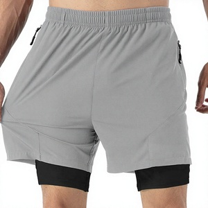 Shorts de sport gris pour homme, séchage rapide, style urbain, poches zippées, taille élastique, longueur mi-cuisse, couleur unie, intérieur en polyester non tissé - Product Image 3