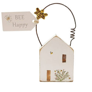 Bee Happy Spring Cottage Desktop Miniatuur Huisje Drijfhout Kleine Houten Huizen Met Hart - Product Image 1