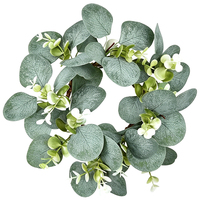 Couronne de fleurs artificielles en eucalyptus, réaliste, toutes saisons, petite, en plastique, style ferme, base en brindilles, mini verdure, étanche, écologique, pour intérieur, idéale pour les remises de diplômes
