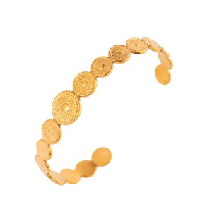 Bracelet manchette en acier inoxydable Canon S501 plaqué or sous vide, motif soleil, bijoux de mode - Product Image 3