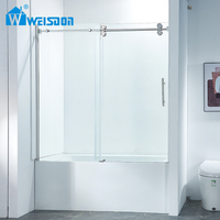 Porte de douche en verre trempé sans cadre écran de douche coulissant simple en acier inoxydable Weisdon personnalisé