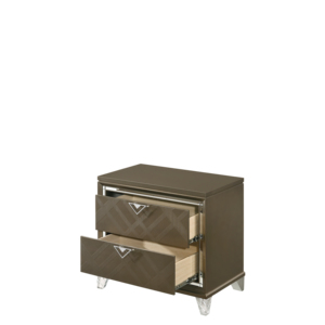 Comodino Skylar con finitura champagne scuro, due cassetti e gambe in cristallo - Product Image 2
