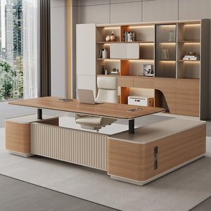 Muebles de Oficina Ejecutivos Modernos de Lujo en Forma de L, Mesa de Oficina de Lujo con Cajones y Almacenamiento, Escritorio Ejecutivo con Opción de Trabajo Sentado o De Pie - Product Image 1