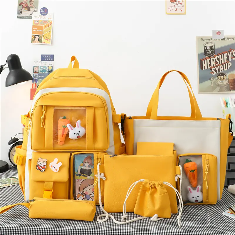 Factory customized low MOQ cute girl style stratified space Primary school junior high school bag pen bag handbag set for girl
